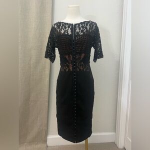 Whimsigoth Vintage Inspired Lace Overlay Black Cocktail Midi Dress Size 8 Petite